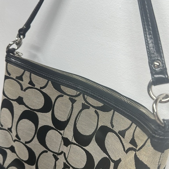 Coach Chelsea Signature Stripe Hobo Bag Shoulder Purse Canvas 12824 Black Gray - Picture 11 of 13